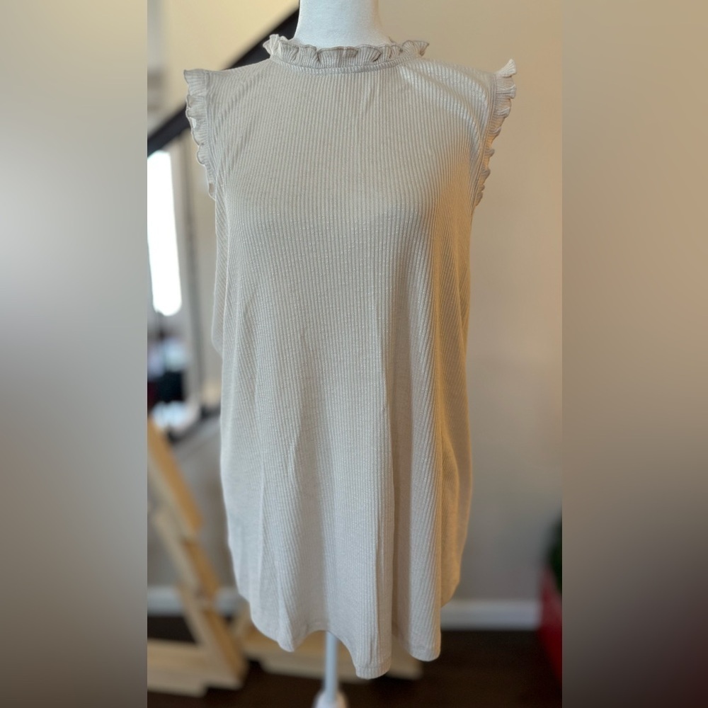 Maurices Ribbed Top with Ruffled Collar and Sleeves in Cream, 2X